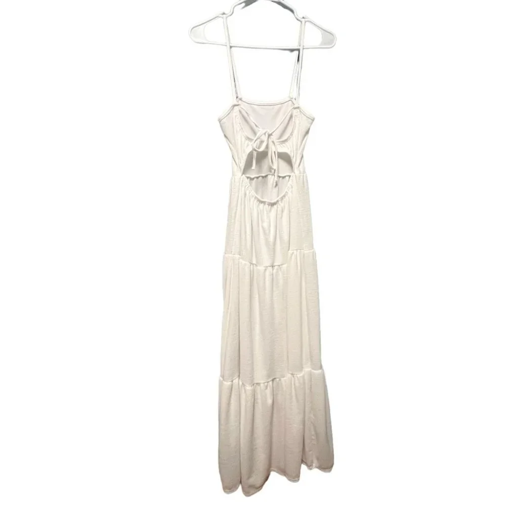 Nasty Gal Size US 6 White Maxi Dress Tie and Cutout in Back Tiered Summer Layer - Picture 4 of 6